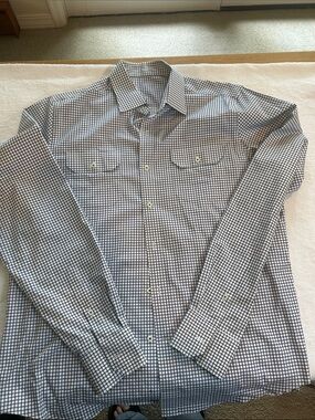 Men's Navy and White Check Button-Up Shirt